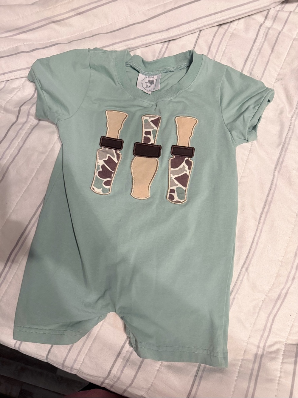 Layla and Linc - Mint Green Baby Romper with Camo Appliqué